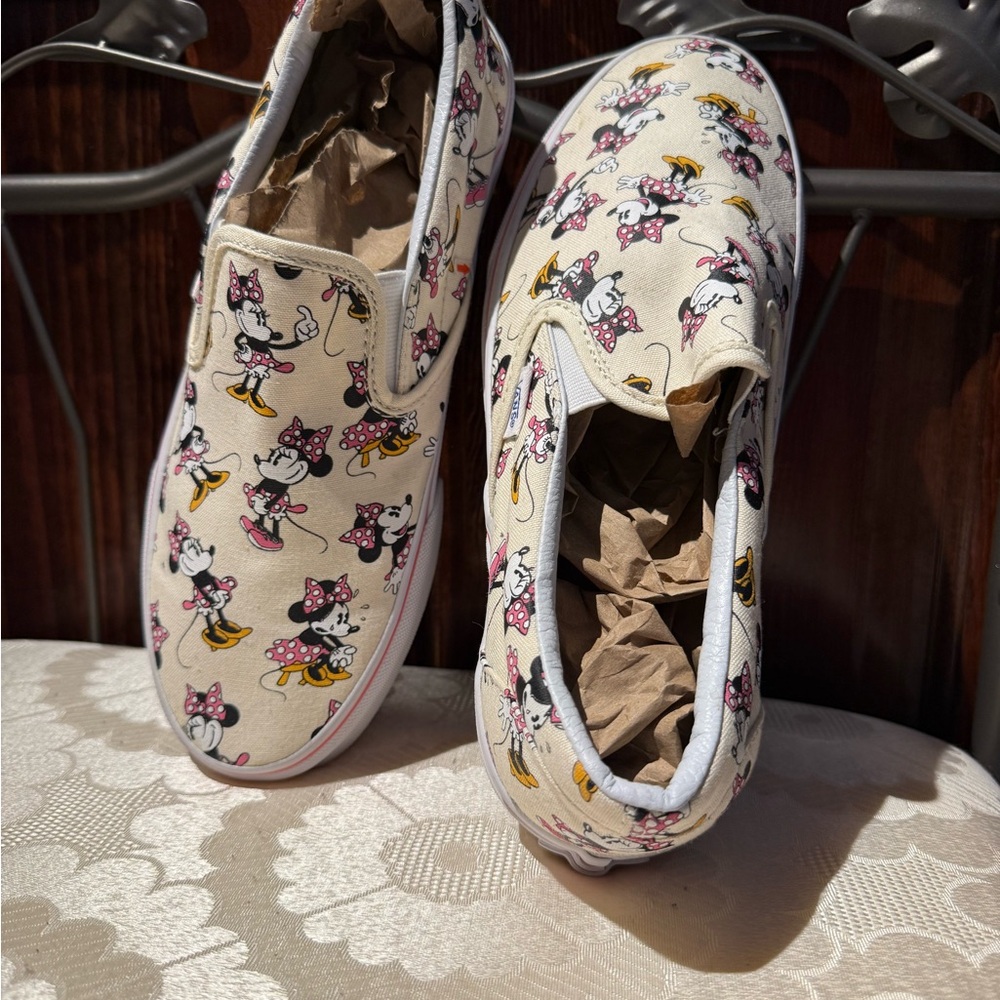 Vans Minnie Mouse Slip-On Sneakers - Cream with Pink and Yellow Accents